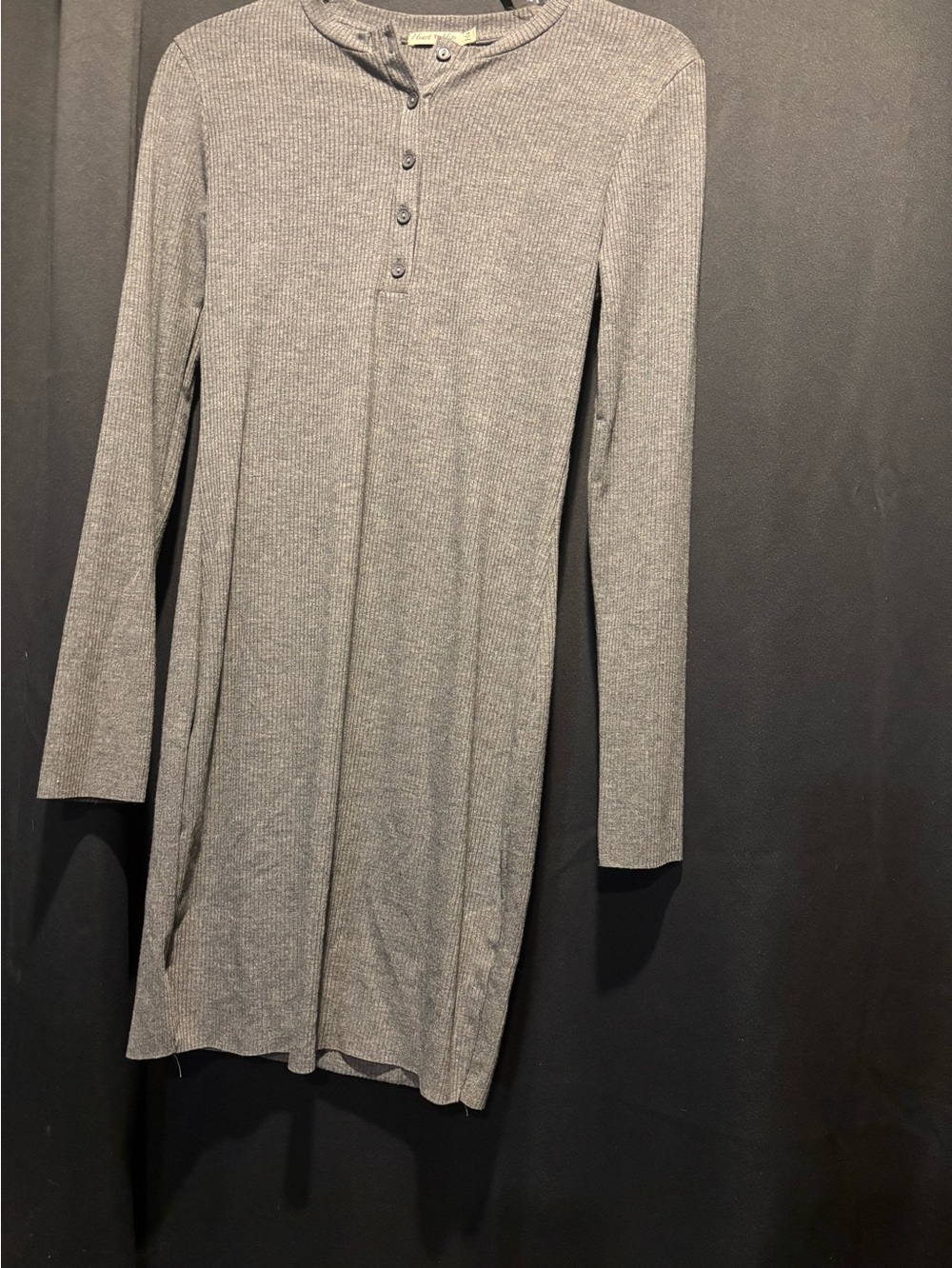 Heart Hips Gray Ribbed Long-Sleeve Henley Dress
